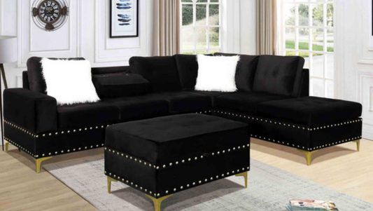 Velvet Sectional Sofa with Ottoman-IVY