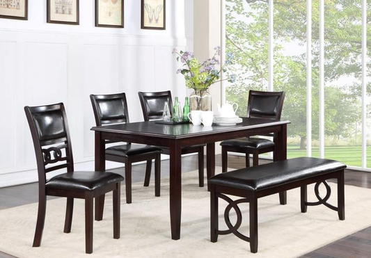 Modern 6-Piece Dining Set with PU Chairs and Bench-BMATT
