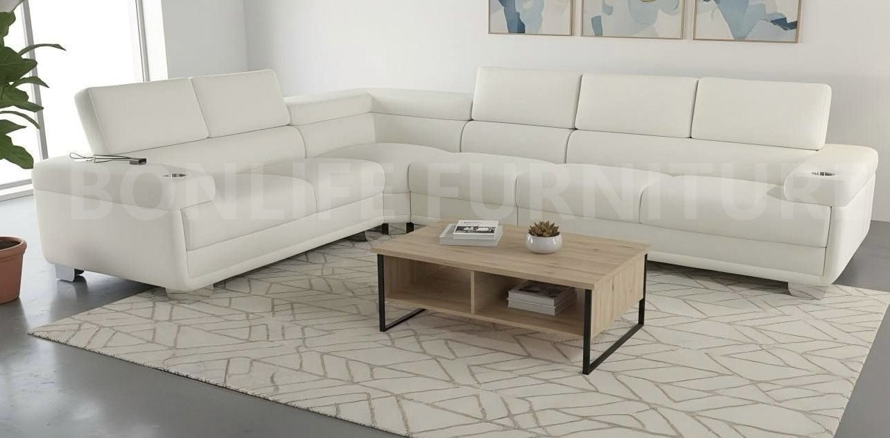 White teddy fabric reversible sectional sofa with adjustable backrest
